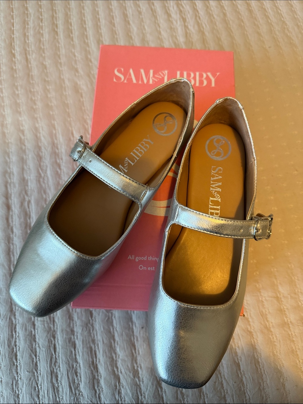 Sam & Libby Metallic Silver Mary Jane Flats Sz 7 Women's LOVE ❤️